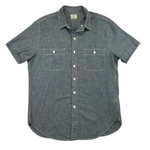 J Crew Shirt Mens Medium Utility Chambray Short Sleeve Button Up Workwear Pocket